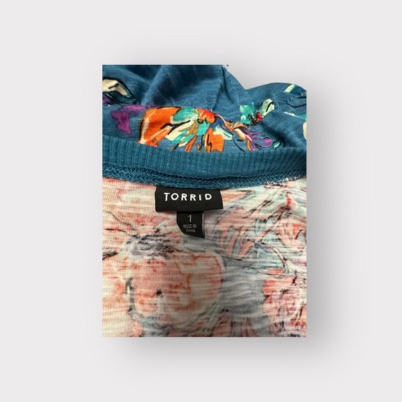 Women’s Torrid 1 Blue Floral Babydoll Slub Scoop Neck Tiered Top 1X 1XL 14 16 - Picture 14 of 15